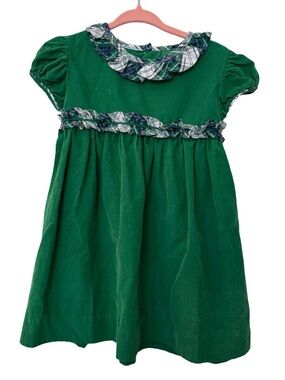 Little English Emerald Green Corduroy Dress Navy Plaid Ruffle Size 2T